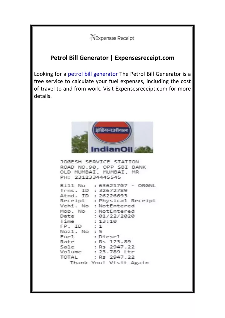 petrol bill generator expensesreceipt com