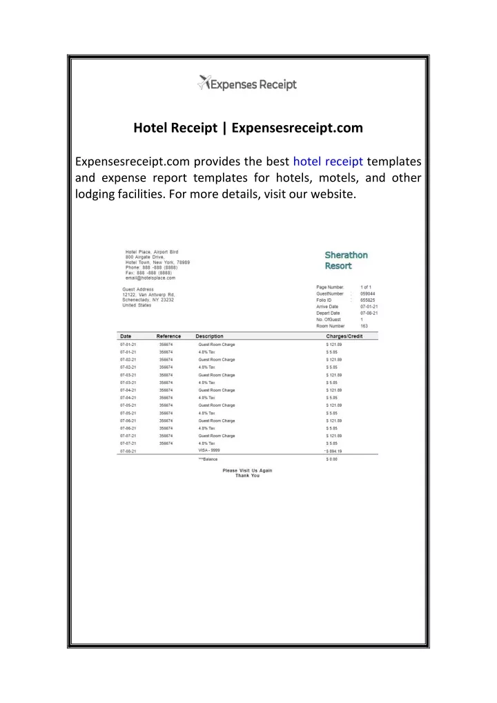 hotel receipt expensesreceipt com