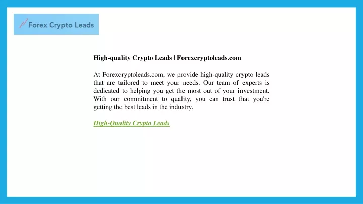 high quality crypto leads forexcryptoleads