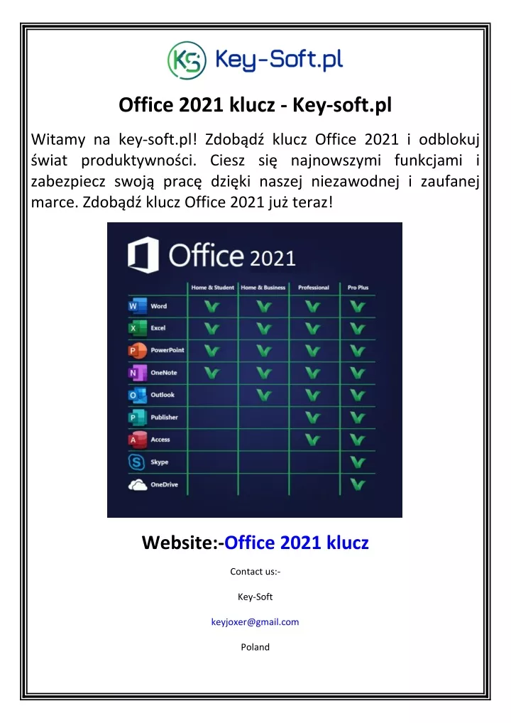 office 2021 klucz key soft pl