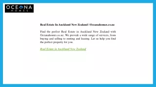 Real Estate In Auckland New Zealand  Oceanahomes.co.nz