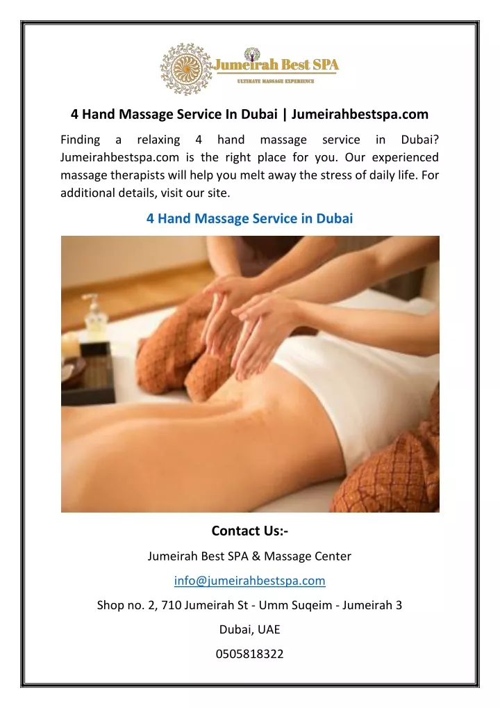 4 hand massage service in dubai jumeirahbestspa