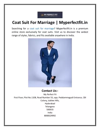 Coat Suit For Marriage  Myperfectfit.in