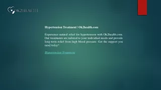 Hypertension Treatment  Ok2health.com