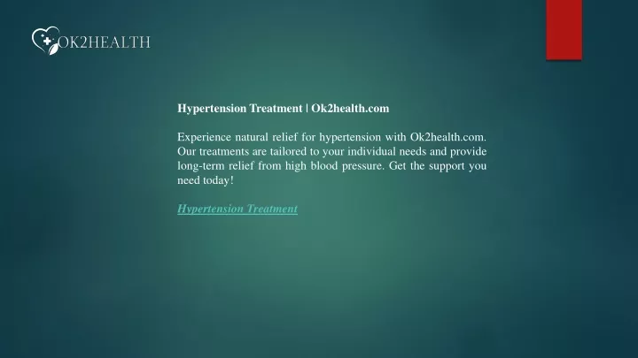 hypertension treatment ok2health com experience