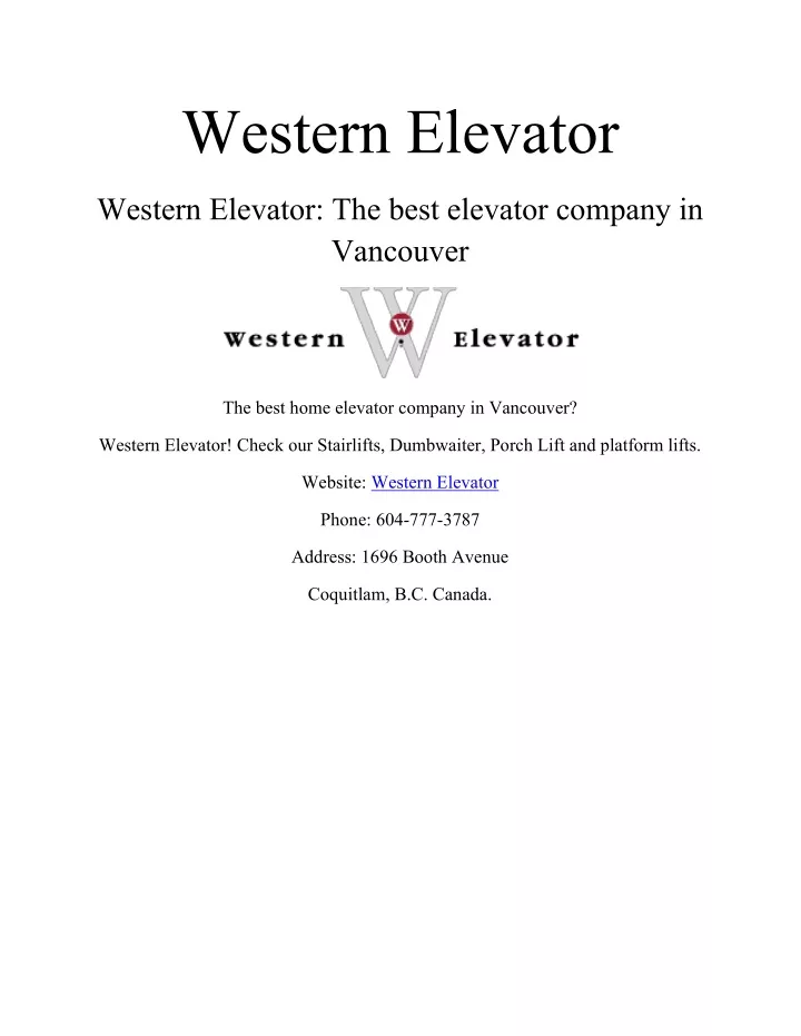 western elevator