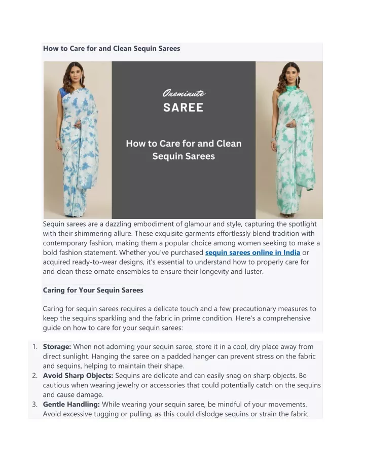 how to care for and clean sequin sarees