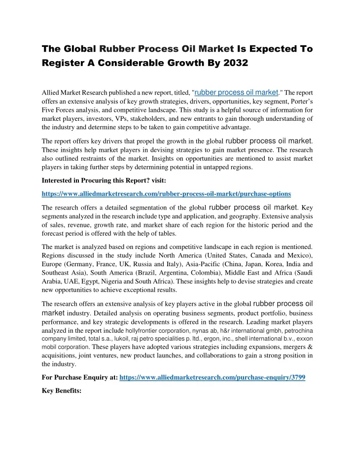 the global rubber process oil market is expected