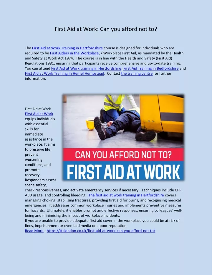 first aid at work can you afford not to the first