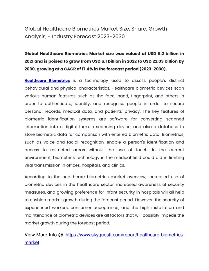 global healthcare biometrics market size share