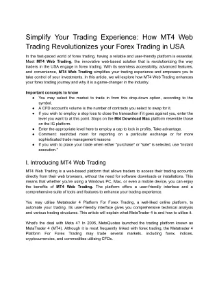 Simplify Your Trading Experience_ How MT4 Web Trading Revolutionizes your Forex Trading in USA