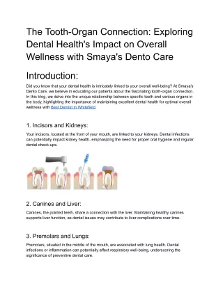 The Tooth-Organ Connection_ Exploring Dental Health's Impact on Overall Wellness with Smaya's Dento Care