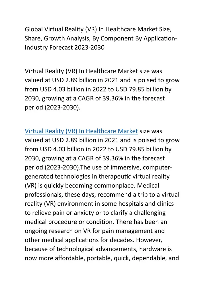global virtual reality vr in healthcare market