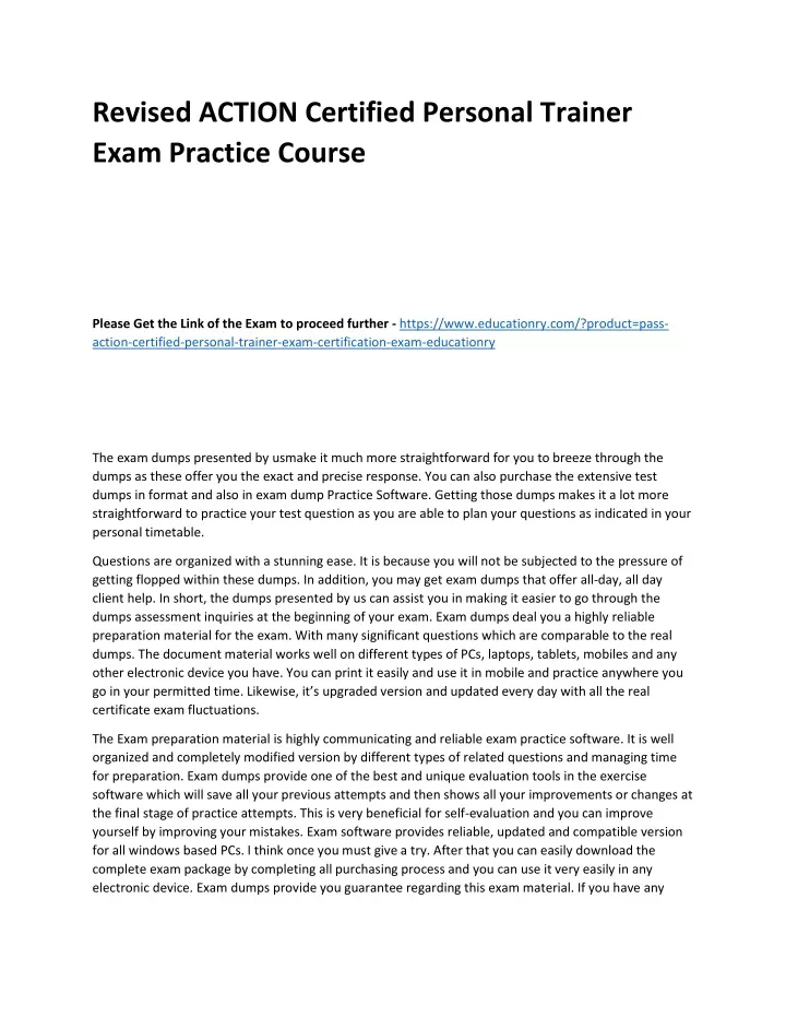 revised action certified personal trainer exam