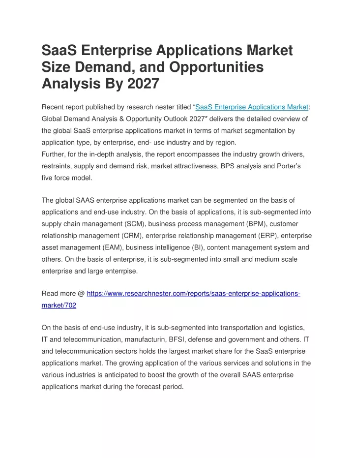 saas enterprise applications market size demand