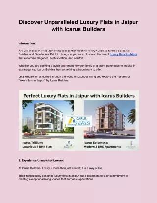 Discover Unparalleled Luxury Flats in Jaipur with Icarus Builders