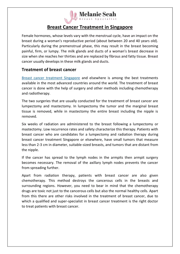 breast cancer treatment in singapore