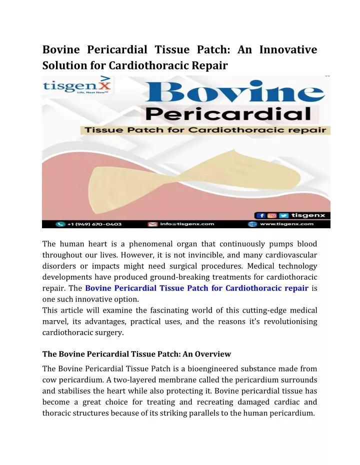 bovine pericardial tissue patch an innovative