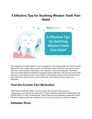 Effective Tips for Soothing Wisdom Teeth Pain Relief