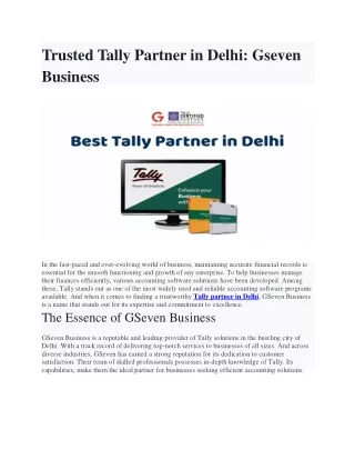 Tally Partner In Delhi - Gseven