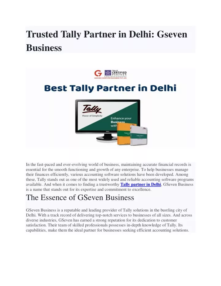trusted tally partner in delhi gseven business