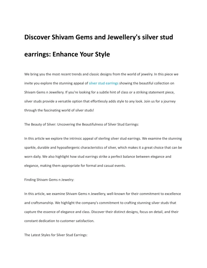 discover shivam gems and jewellery s silver stud