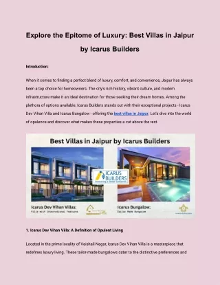 Explore the Epitome of Luxury_ Best Villas in Jaipur by Icarus Builders