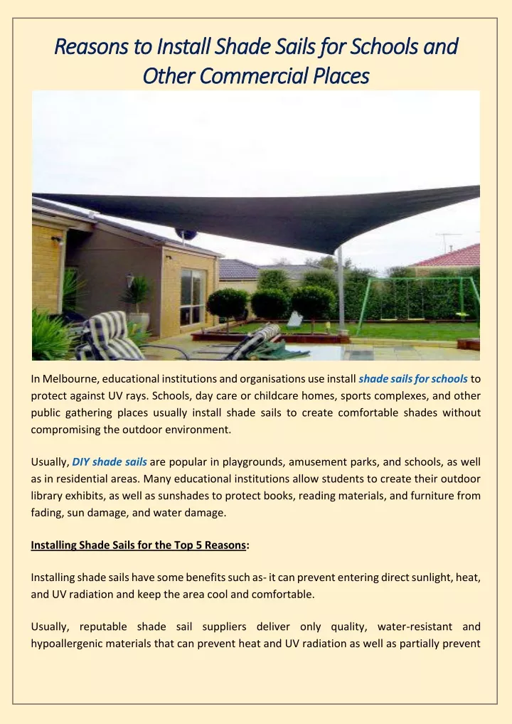 reasons to install shade sails for schools