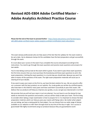 revised ad5 e804 adobe certified master adobe
