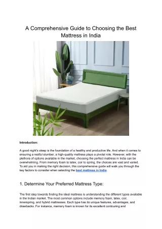 A Comprehensive Guide to Choosing the Best Mattress in India
