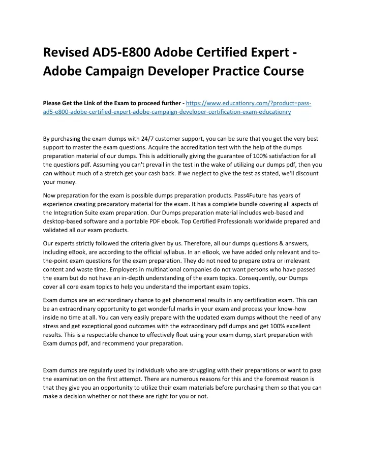 revised ad5 e800 adobe certified expert adobe