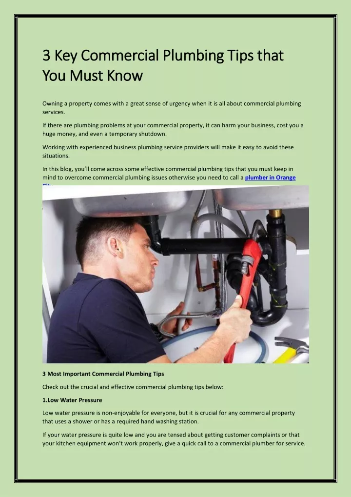 3 key commercial plumbing tips that you must know
