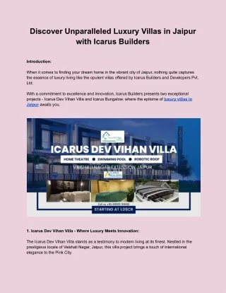 Discover Unparalleled Luxury Villas in Jaipur with Icarus Builders