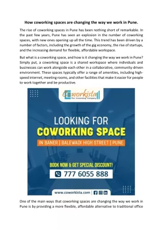 How coworking spaces are changing the way we work in Pune