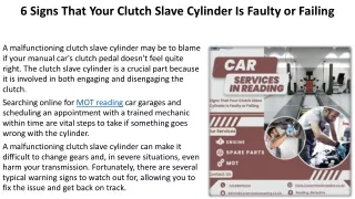 6 Signs That Your Clutch Slave Cylinder Is Faulty or Failing