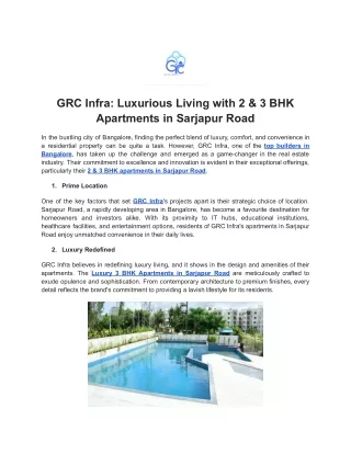 GRC Infra - Luxurious Living With 2 & 3 BHK Apartments in Sarjapur Road
