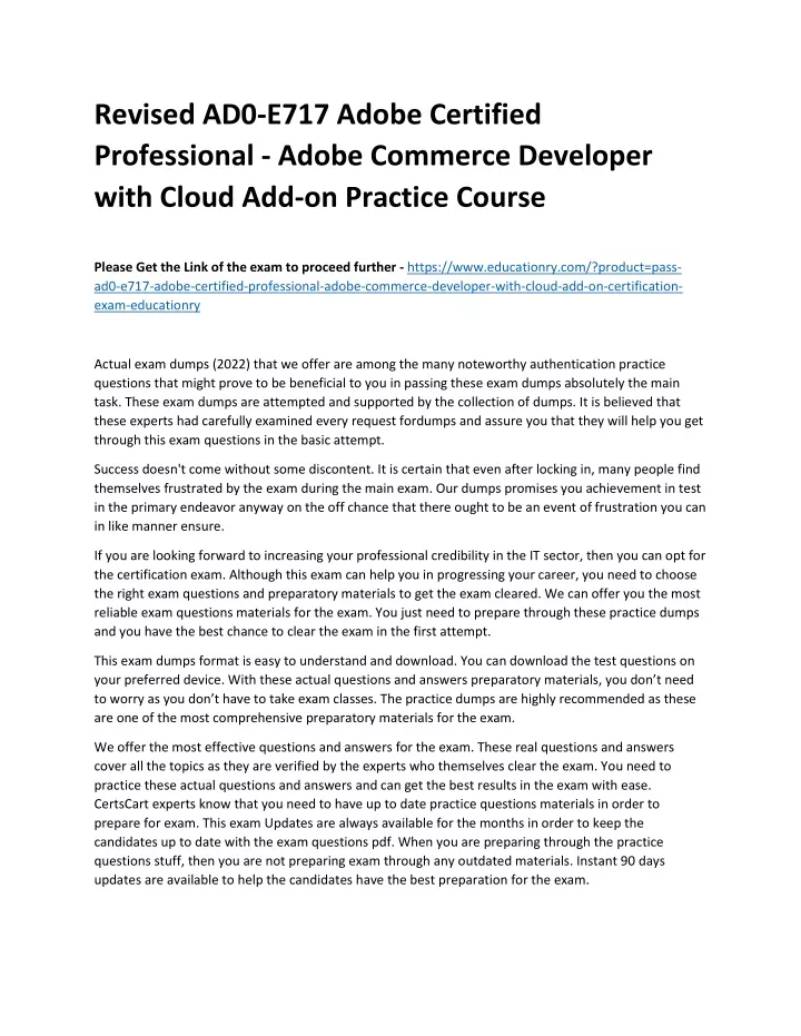 revised ad0 e717 adobe certified professional