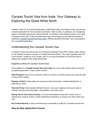 Canada Tourist Visa from India_ Your Gateway to Exploring the Great White North
