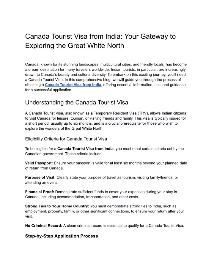 canada tourist visa from india your gateway