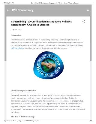 Streamlining ISO Certification in Singapore with IMS Consultancy