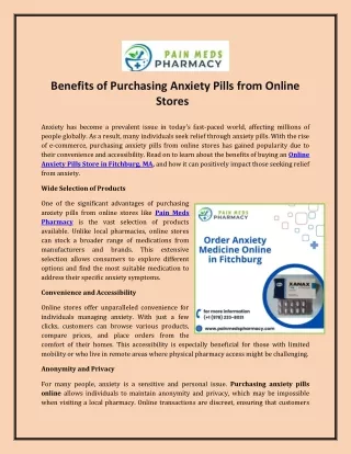 Benefits of Purchasing Anxiety Pills from Online Stores