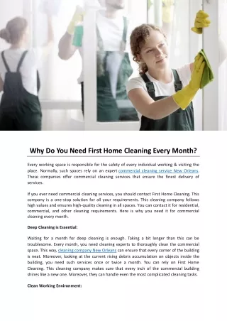 Why Do You Need First Home Cleaning Every Month?
