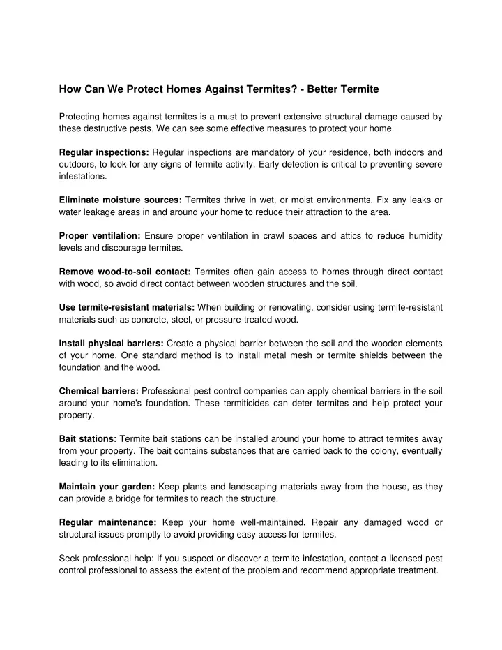 how can we protect homes against termites better