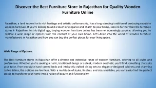 Discover the Best Furniture Store in Rajasthan for Quality Wooden Furniture Online