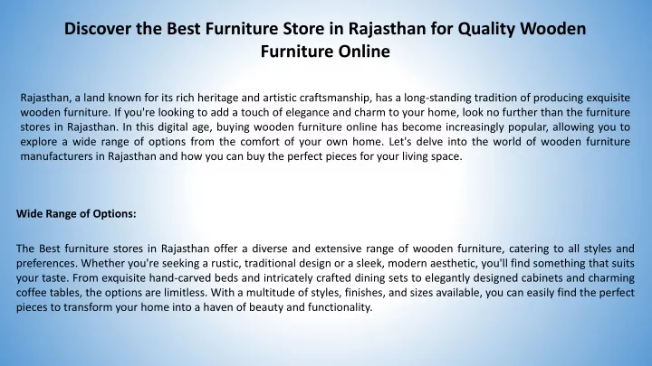 discover the best furniture store in rajasthan