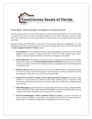 Ways to Personalize Your Equipment with Construction Decals of Florida