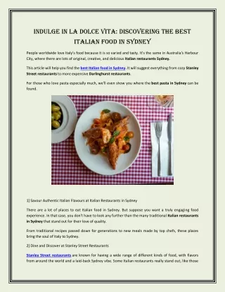 Indulge in La Dolce Vita: Discovering the Best Italian Food in Sydney