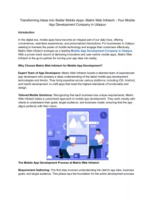Transforming Ideas into Stellar Mobile Apps_ Matrix Web Infotech - Your Mobile App Development Company in Udaipur