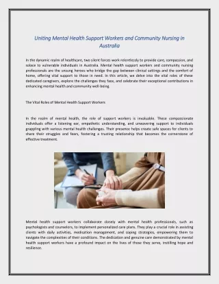 Uniting Mental Health Support Workers and Community Nursing in Australia