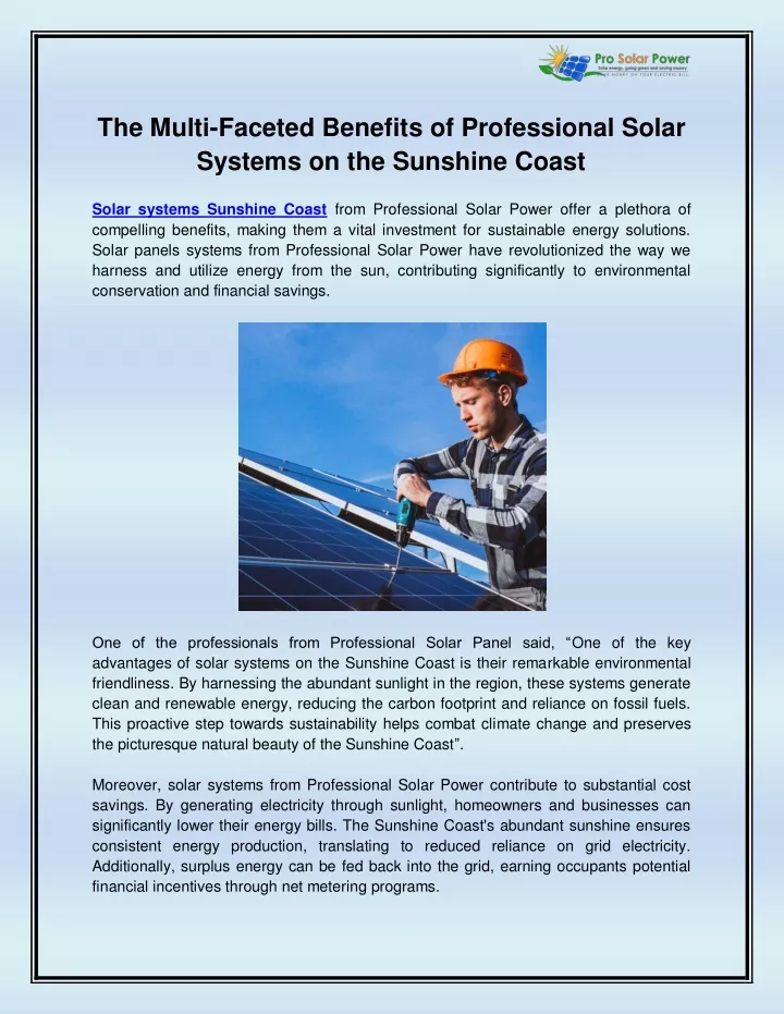 the multi faceted benefits of professional solar